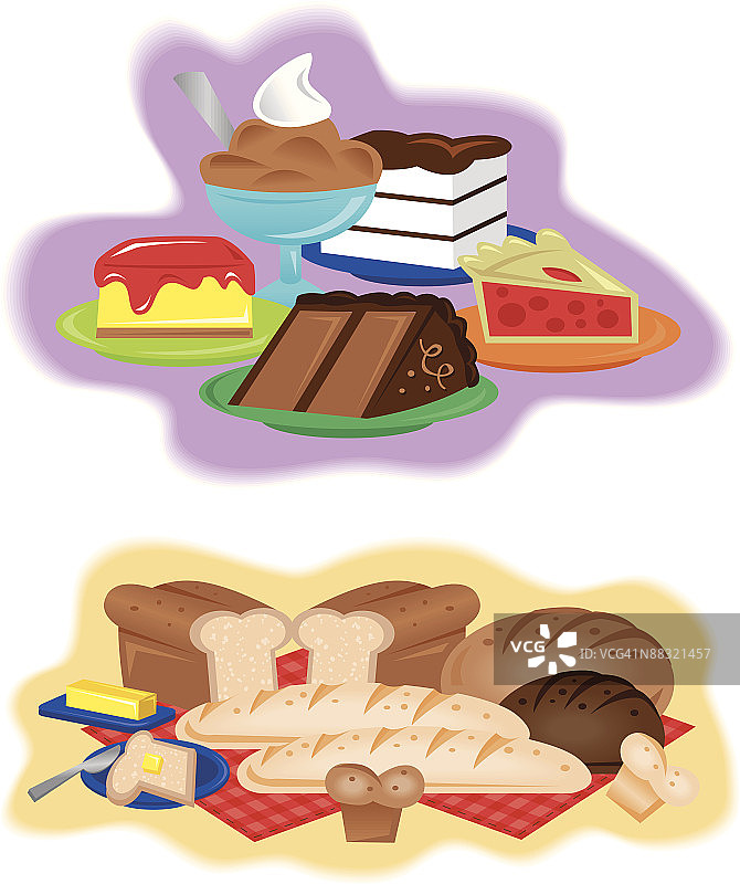面包和甜点元素彩色插画（自制）图片素材