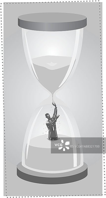 站在沙漏中试图阻止沙子流逝的商人图片素材