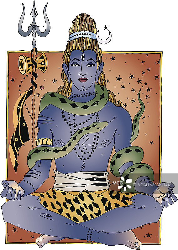 冥想湿婆神彩色分组元素图片素材