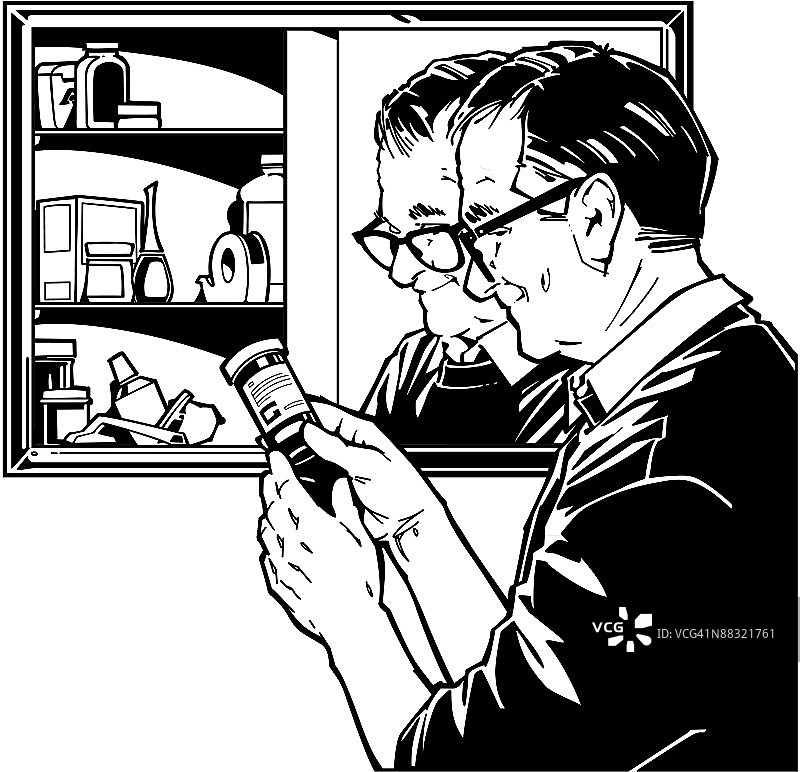 男人阅读处方标签图片素材