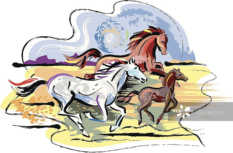 奔跑的彩色野马图片素材