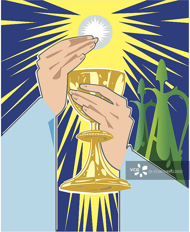 手持圣餐杯和圣餐饼图片素材