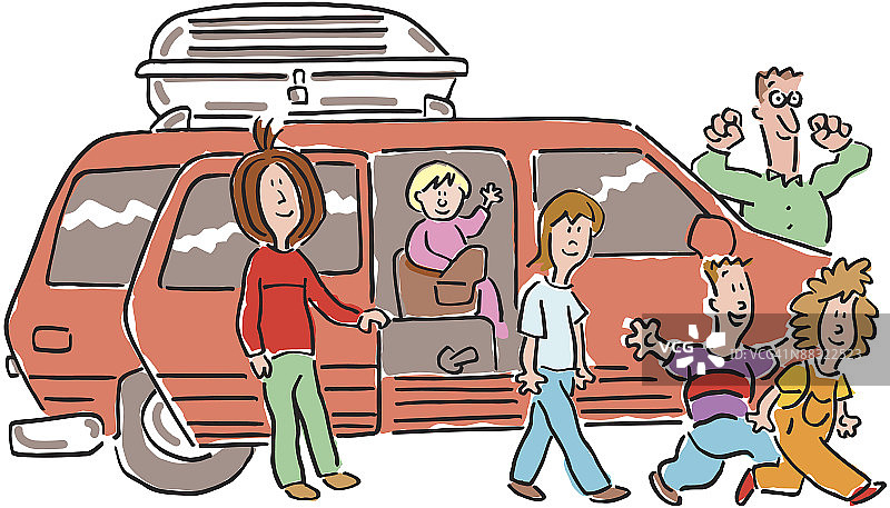 在休息站的家庭（彩色照片）图片素材