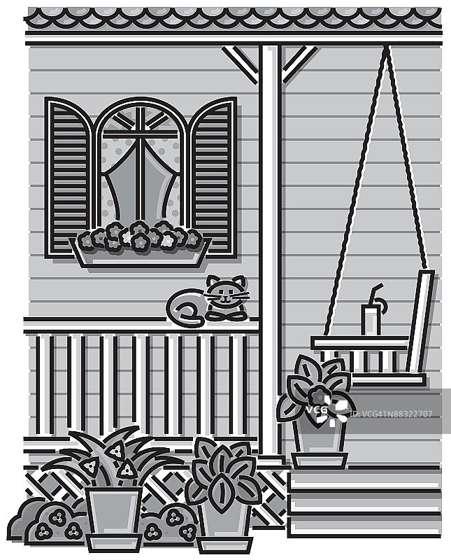 门廊灰度分层场景，美好下午放松时光图片素材