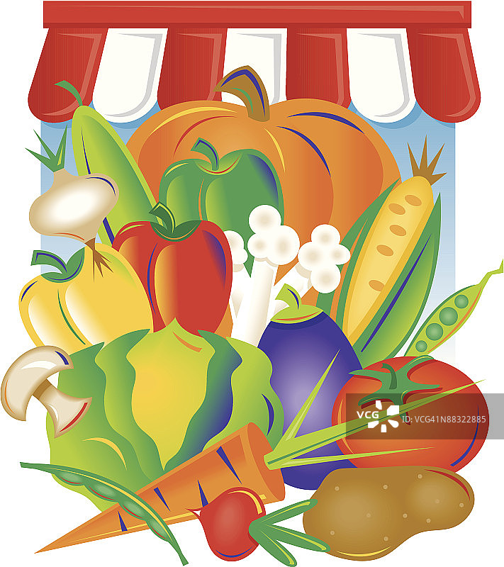 农贸市场上的蔬菜元素插画图片素材