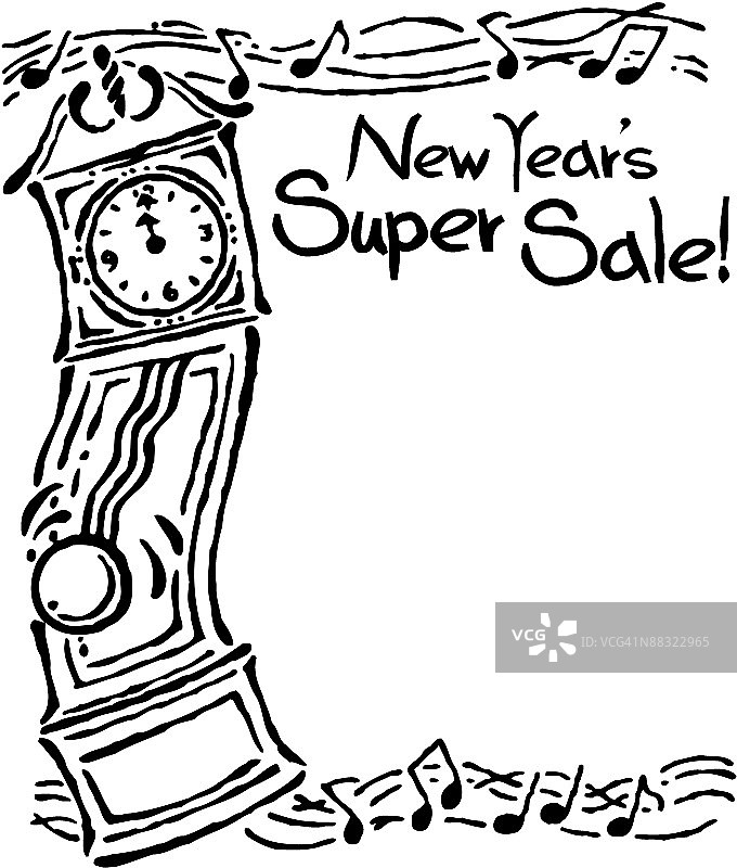 边框，标题，新年超级促销，跳舞的新年钟图片素材