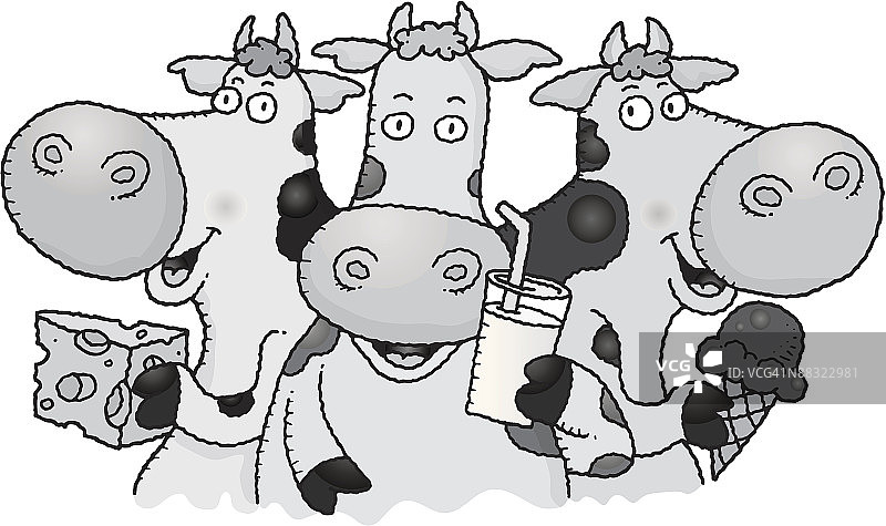 带有乳制品的牛，灰度图图片素材