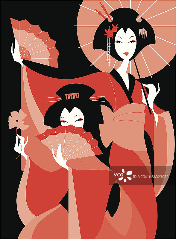 两位日本艺伎图片素材