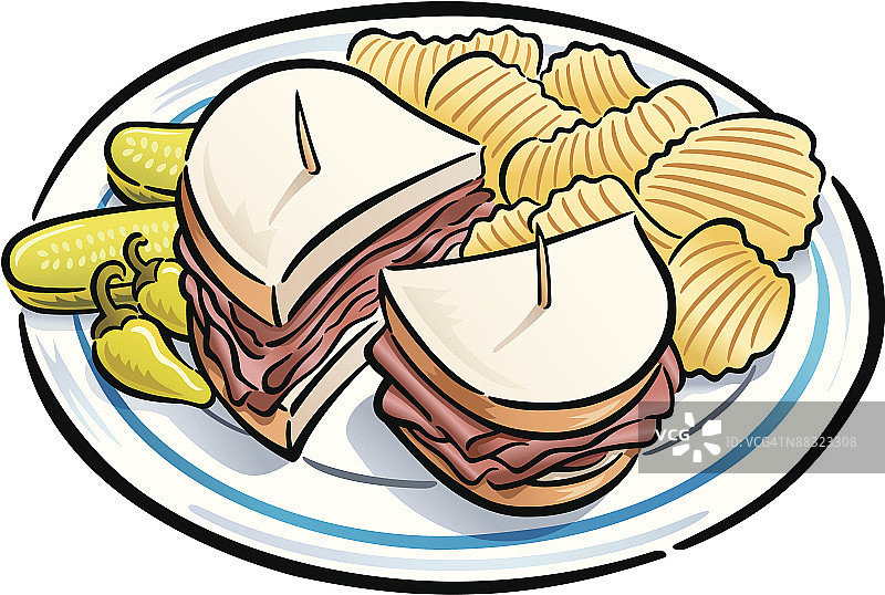 盘装冷切三明治配薯片图片素材