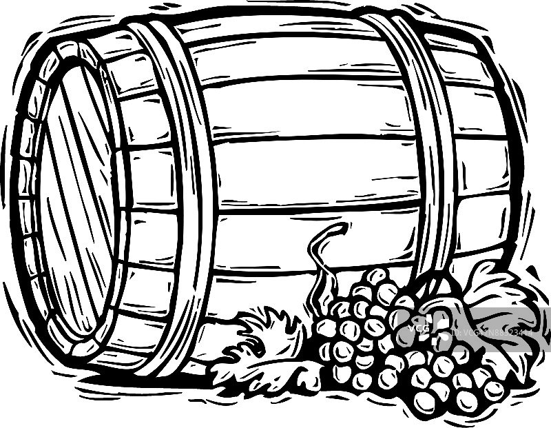 葡萄酒桶和葡萄图片素材