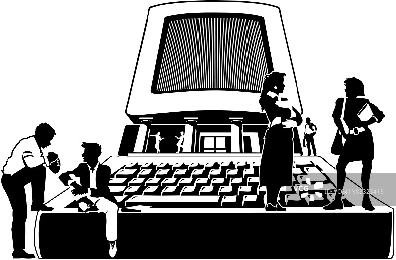 站在电脑键盘上的学生们图片素材