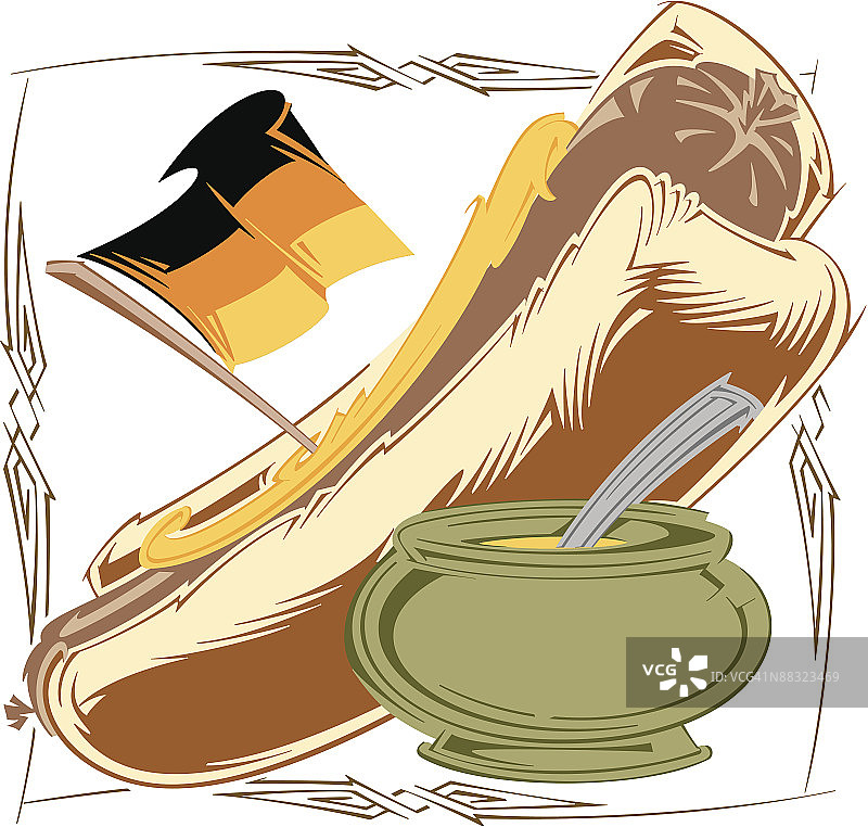 面包夹德式烤香肠彩色图图片素材