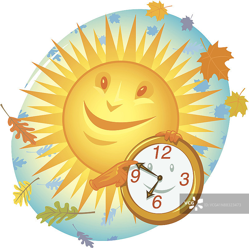 太阳倒转时钟动画，彩色图片素材