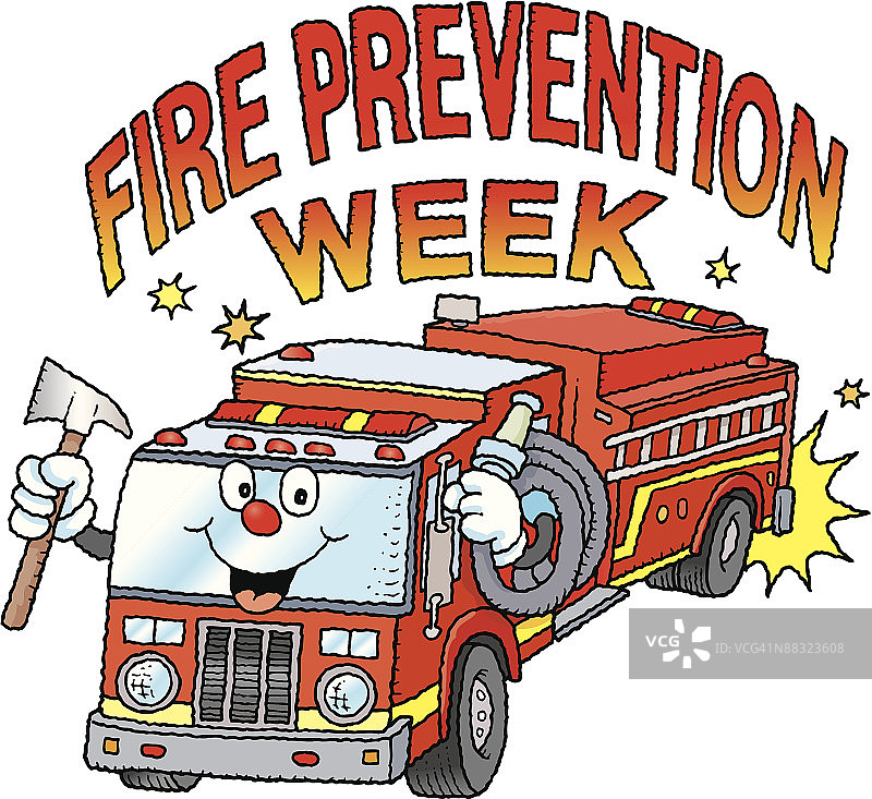 动画消防车，消防宣传周，彩色图片素材