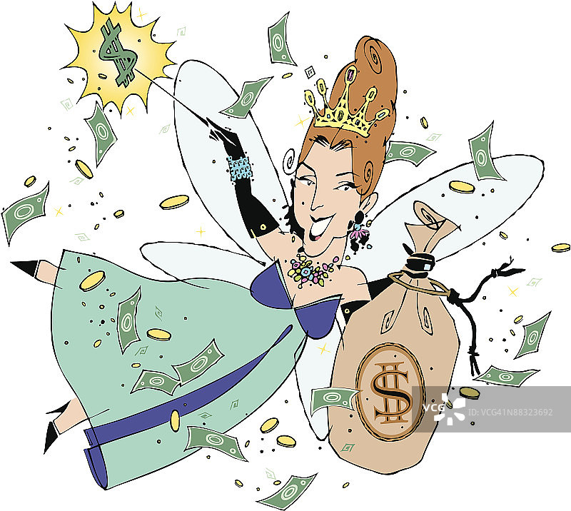 钞票精灵彩色插画图片素材