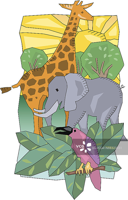 动物元素彩色插画：去动物园看看图片素材