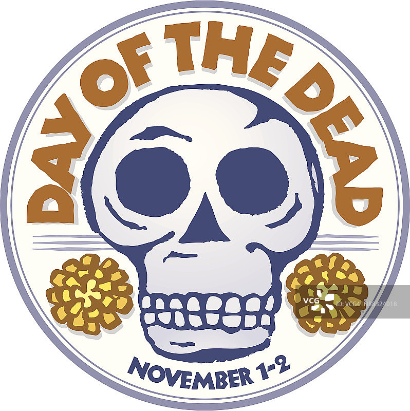 亡灵节，11月1日至2日，骷髅与鲜花，彩色图片素材
