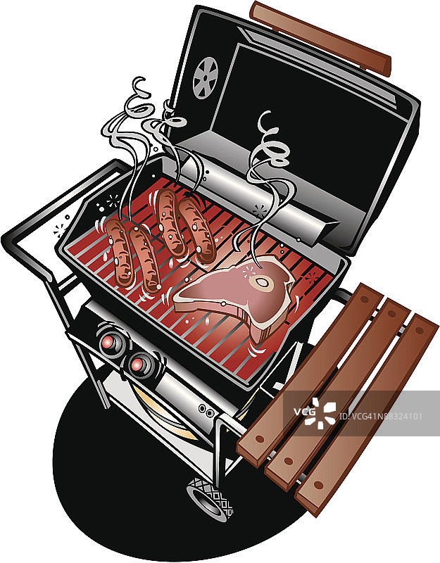 燃气烤架上烹饪的肉图片素材