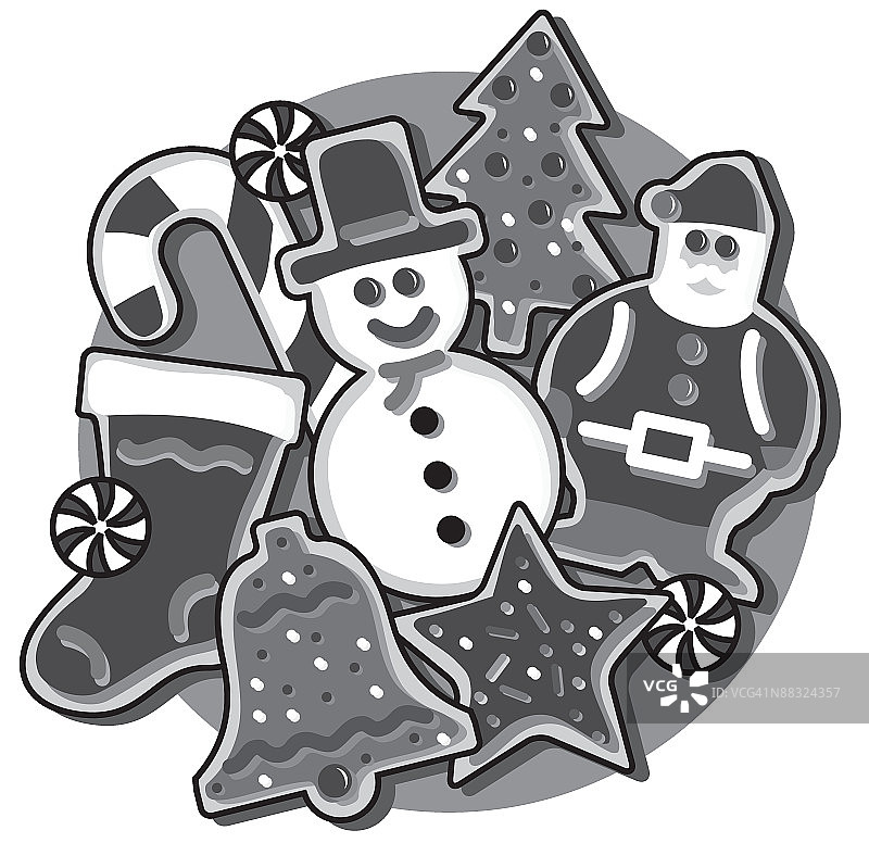 圣诞饼干和糖果（黑白）图片素材