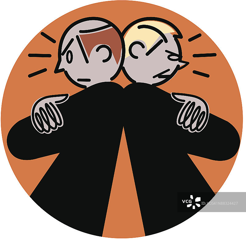 背靠背的愤怒男人，彩色分层图片素材