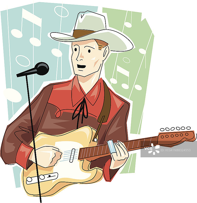 乡村歌手弹吉他，彩色元素组合图片素材