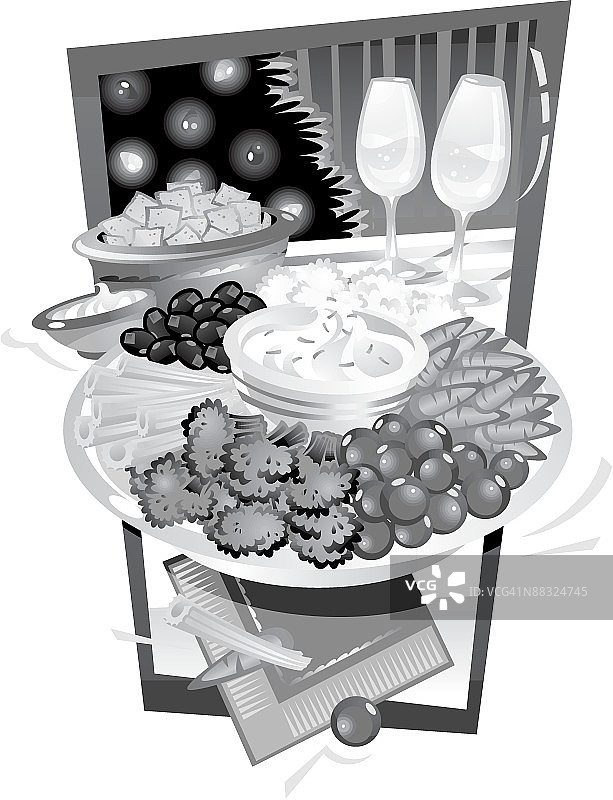 派对上的蔬菜托盘，灰度，分组元素图片素材