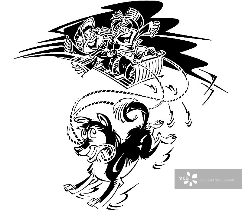 两个孩子乘坐狗拉的雪橇图片素材