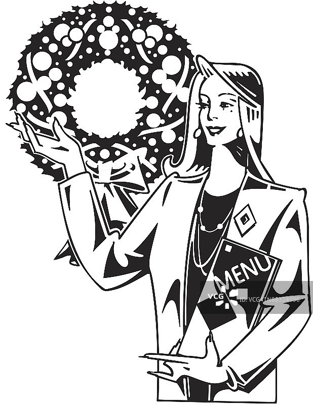 女领班与菜单，分层素材，另有彩色版，073C1198图片素材