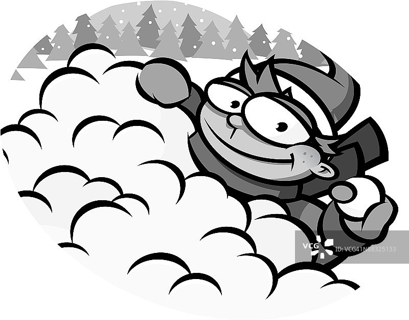 男童堆雪球图片素材