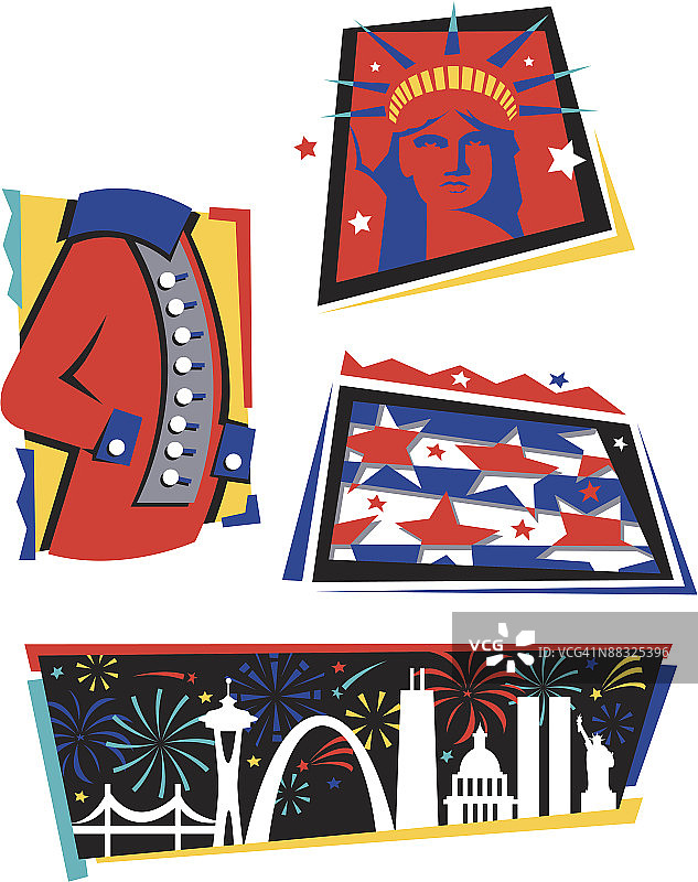 7月4日元素分层彩色插画图片素材