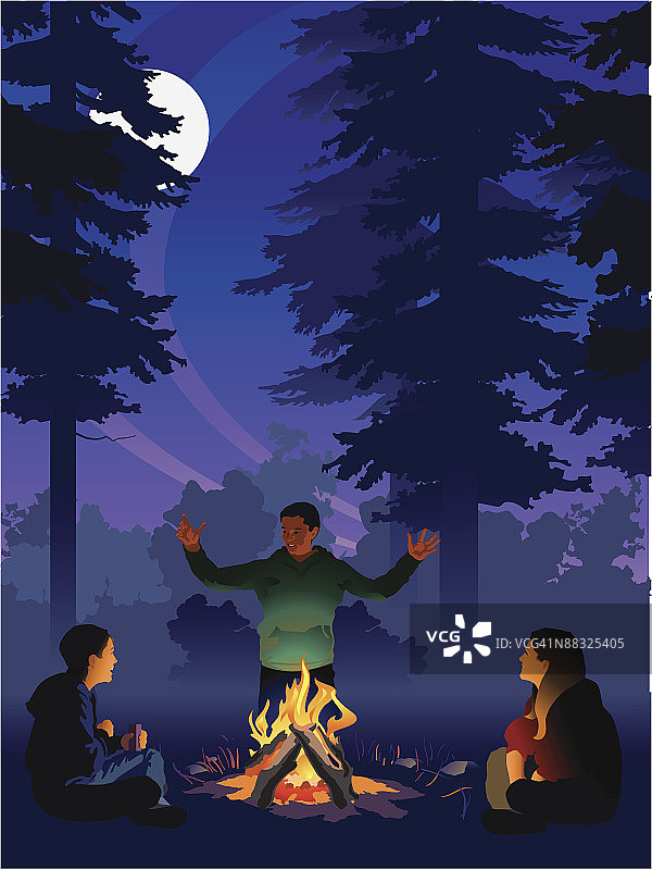 在篝火旁的孩子们图片素材