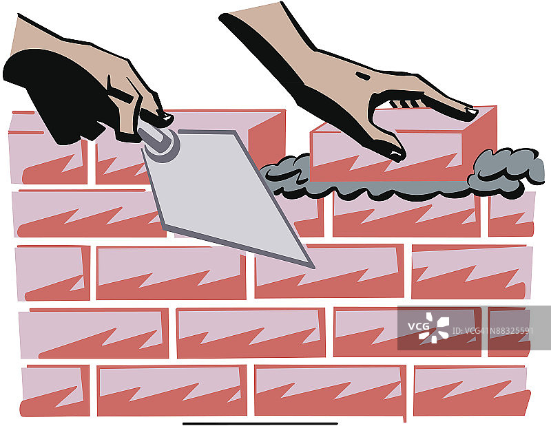 手砌砖块，分层彩色，也提供黑白版本，一次一块砖，建立坚实的基础图片素材