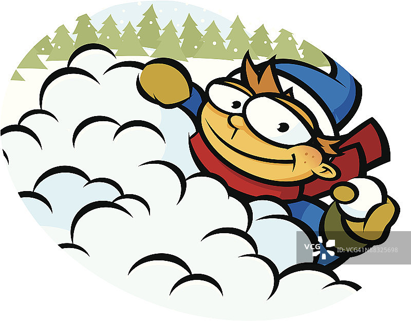 男童堆雪球图片素材