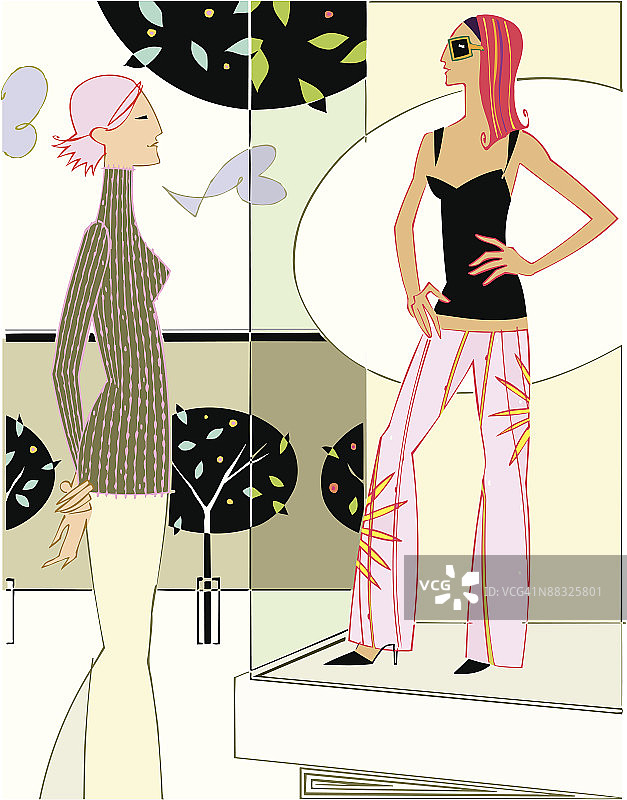 橱窗购物的女人图片素材