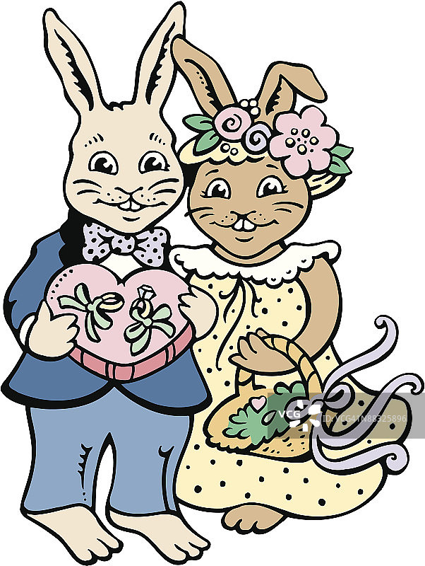 兔子花童和戒指童，彩色图片素材