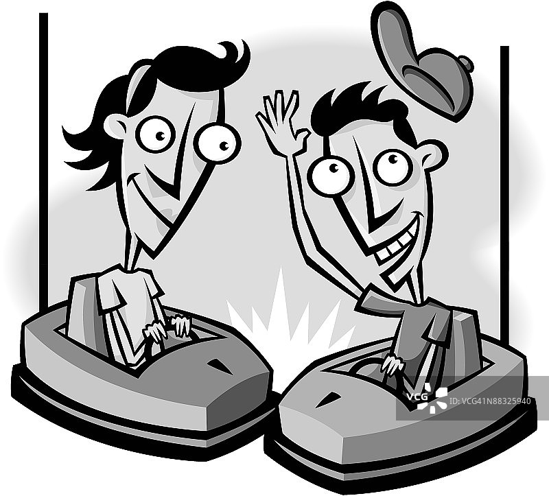 碰碰车里的孩子们（灰度图）图片素材