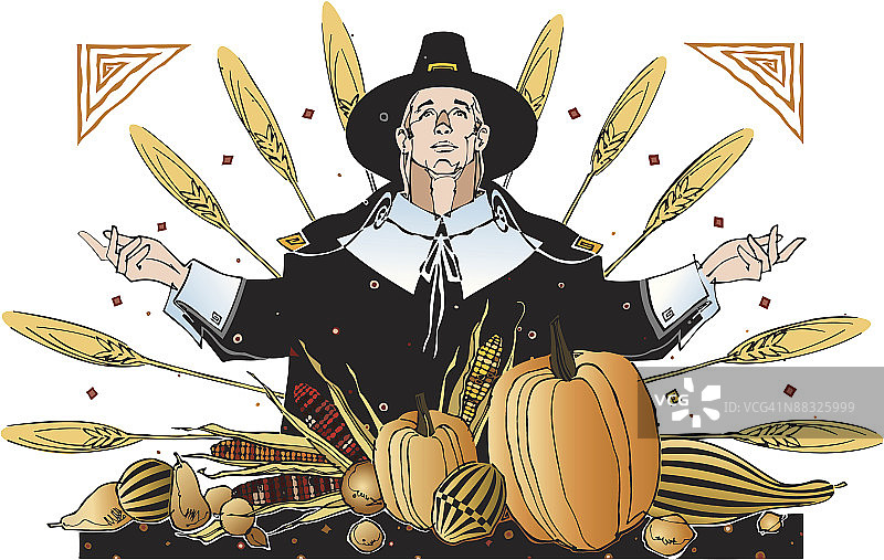 朝圣者感恩，彩色图片素材