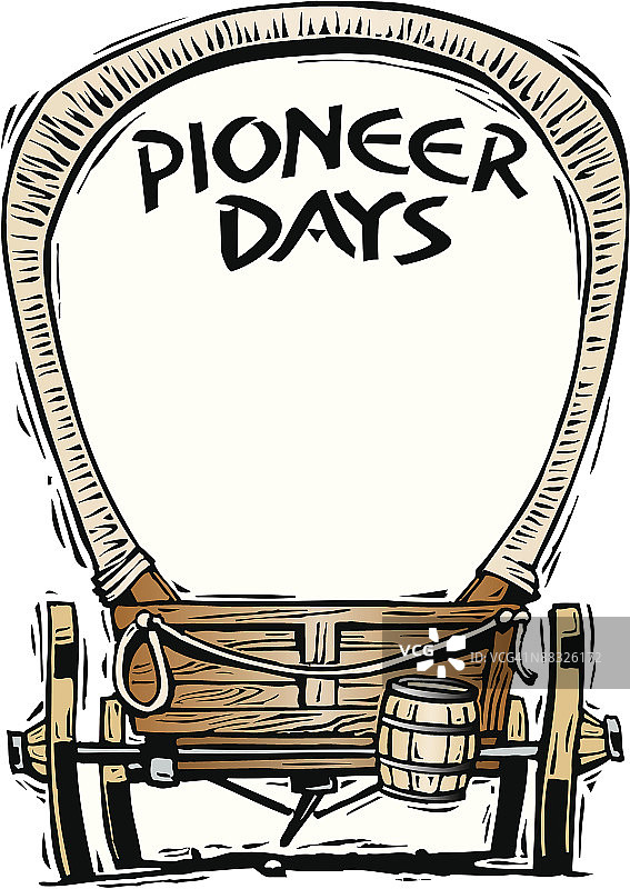 边框，标题，早期拓荒时代，带篷马车，彩色图片素材