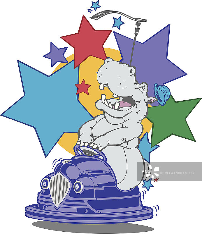 碰碰车里的河马图片素材