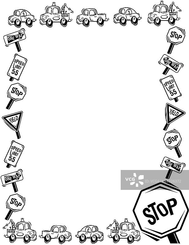 边框，卡通汽车开槽，分层图片素材