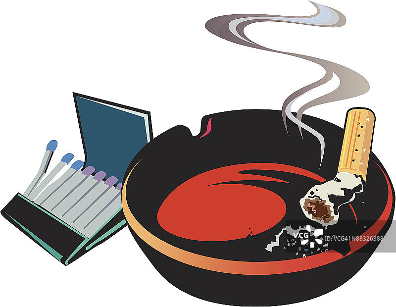 香烟、火柴和烟灰缸，彩色，分组元素图片素材