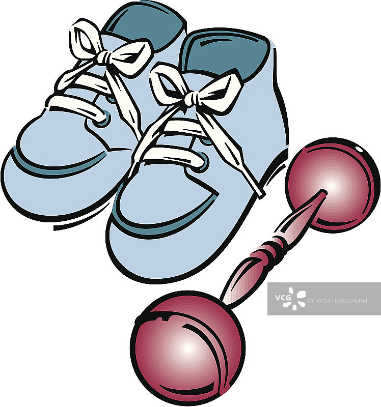婴儿鞋和摇铃，彩色分组元素图片素材