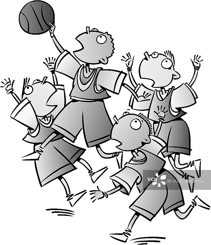 男孩们打篮球（黑白）图片素材