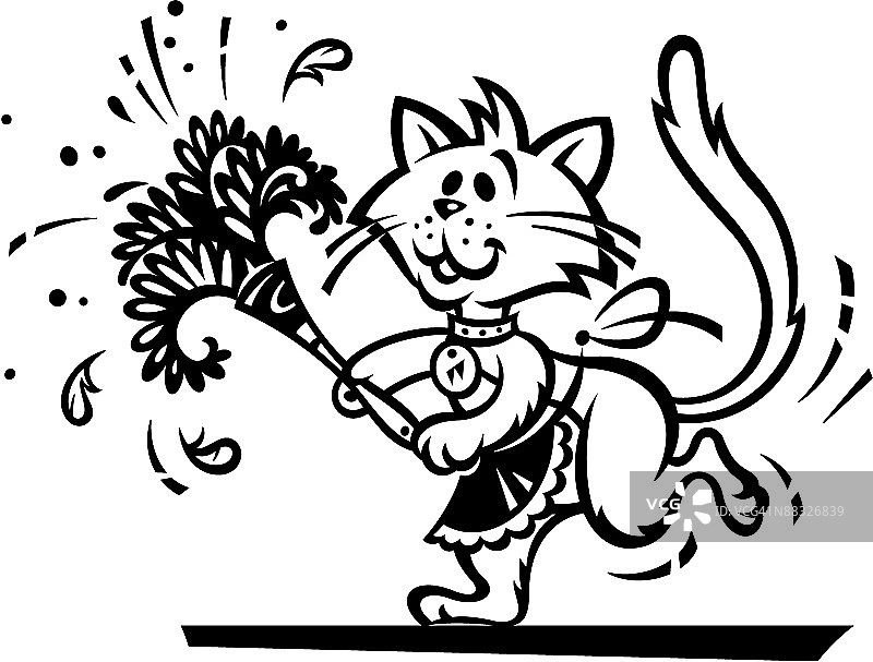 拿着鸡毛掸子的猫图片素材