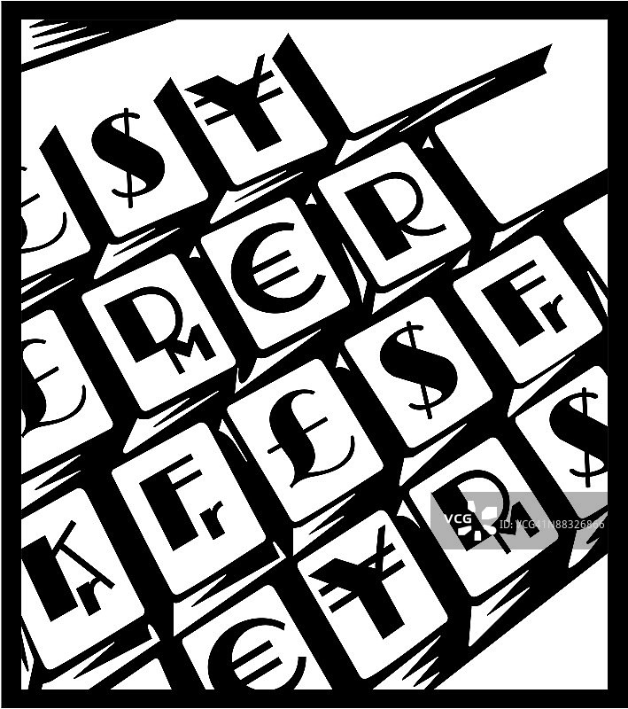 带有国际货币符号键的键盘，分组元素图片素材