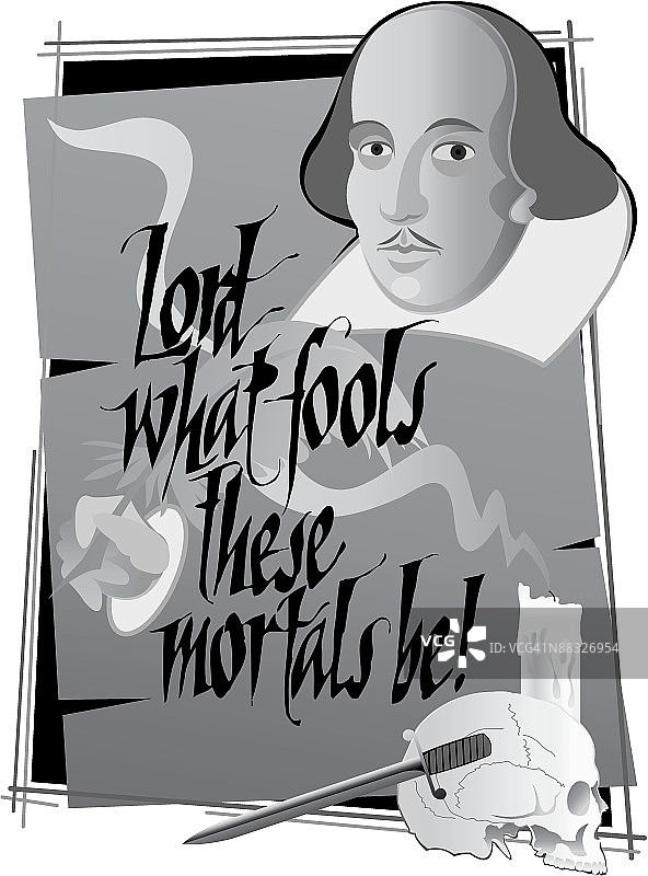 莎士比亚名言：凡人皆是傻瓜（灰度元素组合）图片素材