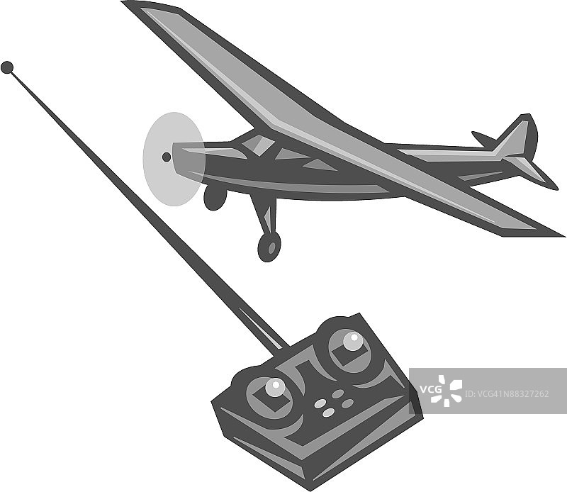 带玩具飞机的遥控器，灰度图片素材