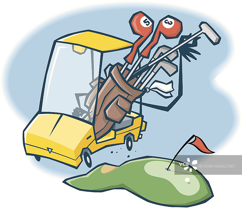 动画：高尔夫球包驾驶高尔夫球车，彩色插画Ver. 5图片素材