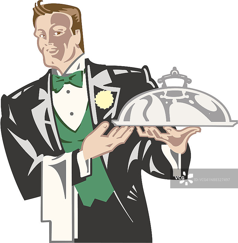 服务员拿着盖着的托盘，今日特供图片素材