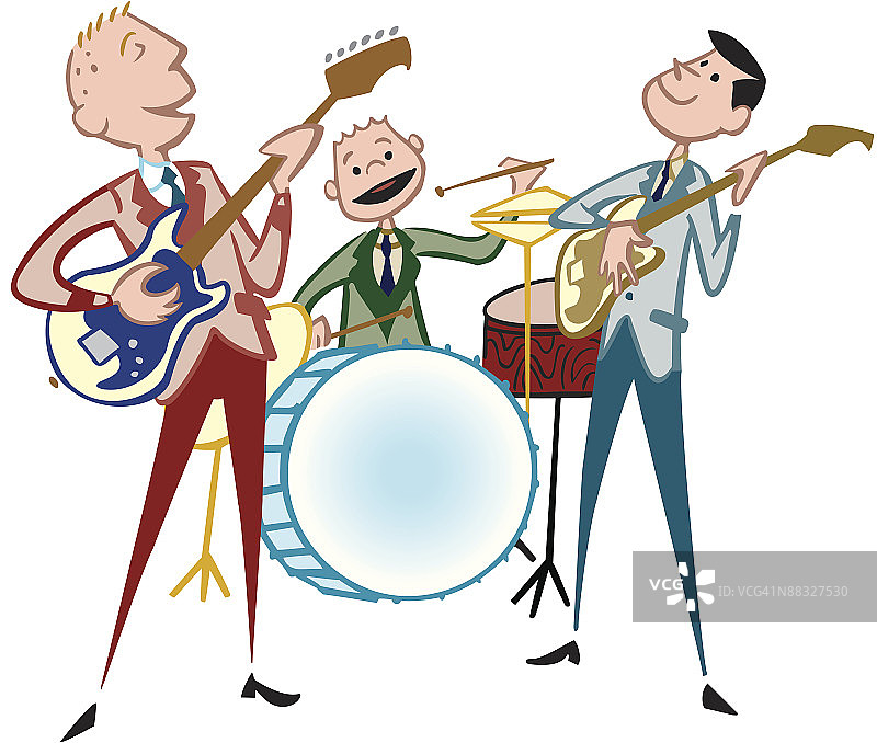 摇滚乐队（彩色，黑白可选），才华横溢的三人组，摇滚节拍图片素材